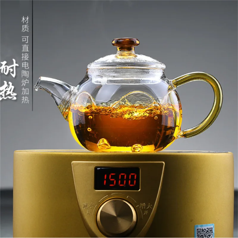 1pc Round Tea Pot, Tea Kettle, Electric Ceramic Stove, Tea Set, Tea Maker,  Heat Resistant Glass Teapot For Brewing Flower Tea