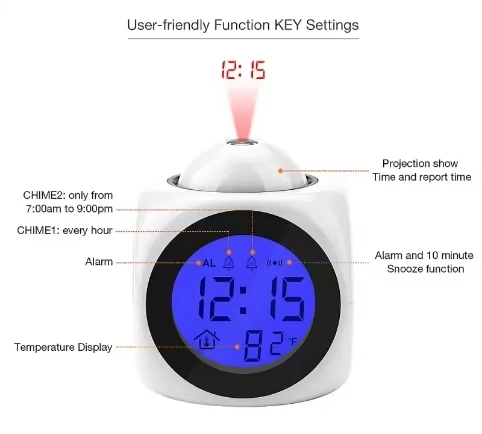 Kids Bedside Mini Desktop Electronic LCD Digital Laser Projection Talking Time Table Alarm Clock with Time Projector