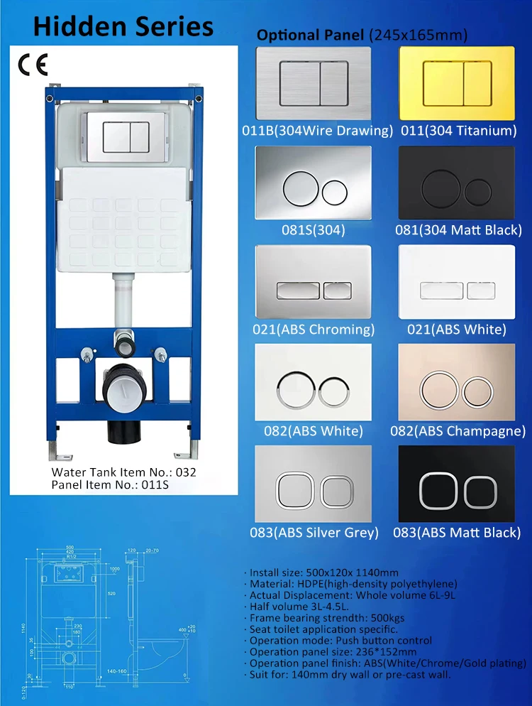 Wall Mounted Toilet Panel Dual Flush Button Panel With Concealed Water