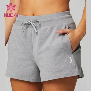 HUCAI OEM Ladies Sexy High Quality Custom logo Drawstring Soft Cotton Workout Yoga Gym Sweat Shorts for Women