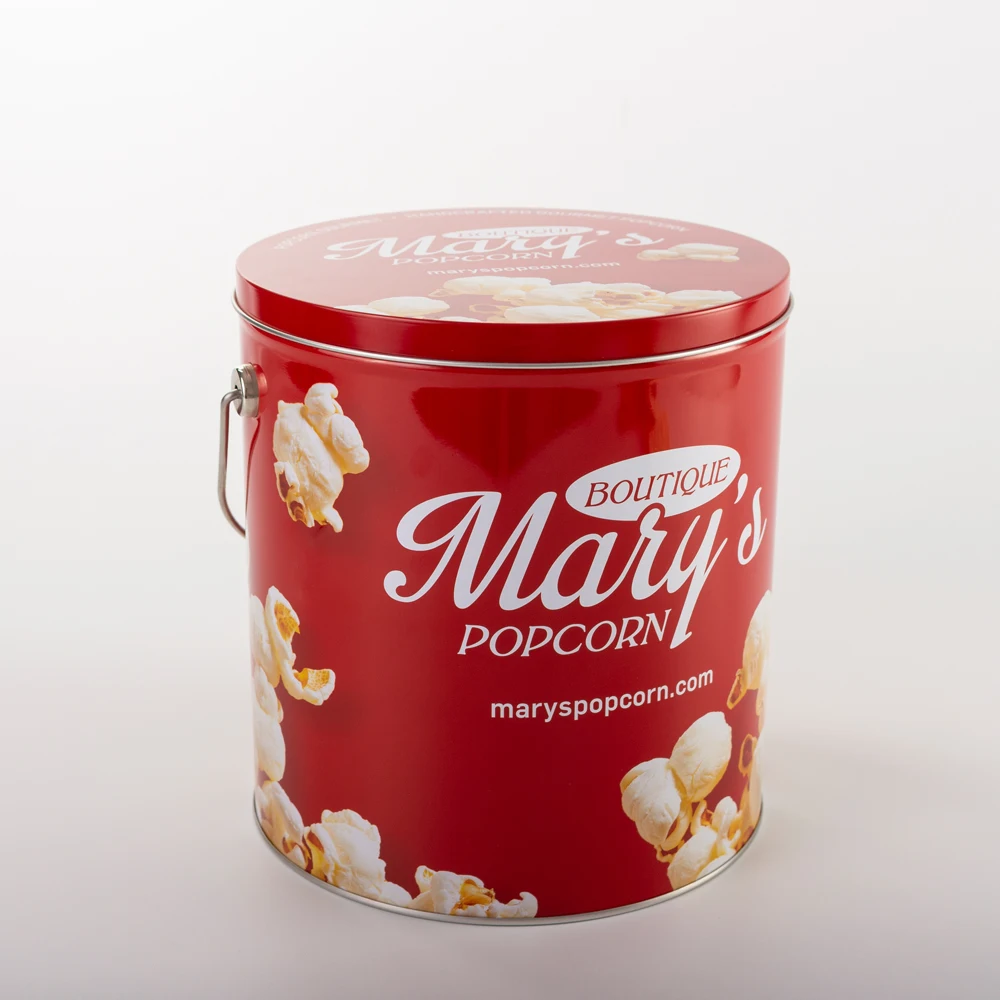 Wholesale Christmas Gift Custom printed Popcorn tins packaging popcorn tin can bucket with lid factory