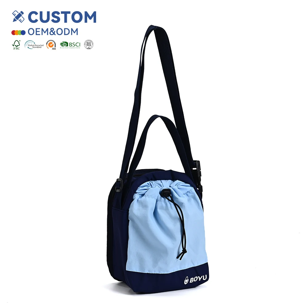 Custom LOGO Drawstring Portable Crossbody Bag for Outdoor Nylon Hand Bags Ladies Fashion Shopping Bags