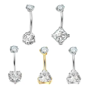 Europe United States Cross-Border Fashion Titanium Alloy Geometric Navel Ring Jewelry Unisex Body Puncture Simple Zircon Classic