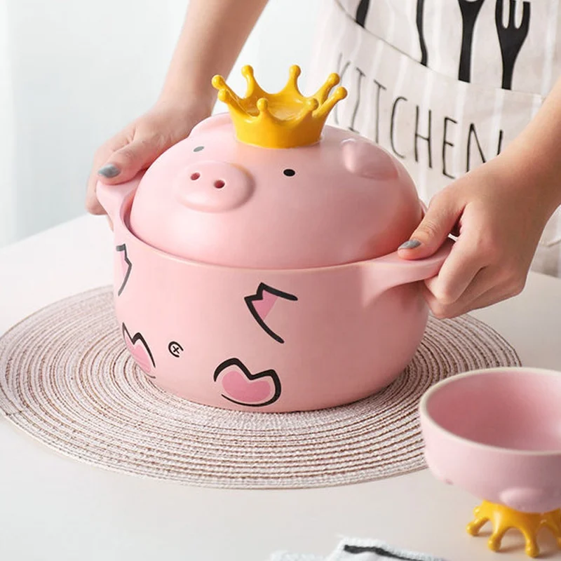 Oven Cooking Porcelain Pot With Lid Enameled Pig Casserole Stew Pot Porridge Household Open Fire Soup Pot Ceramic Tableware