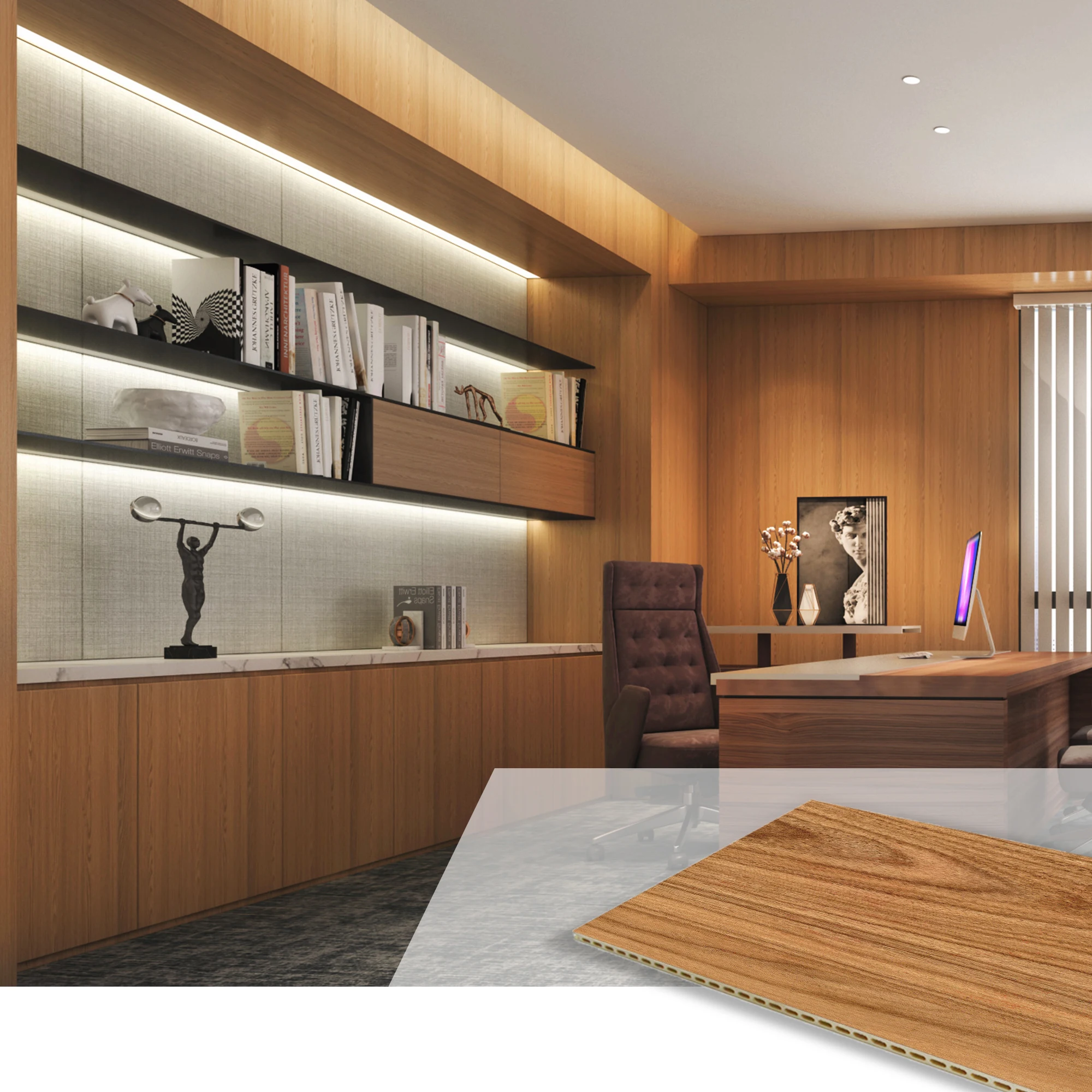 Melinco Ev Duvar Dekorasyonu Küf Dirençli Bambu Lif Kaplama Ahşap Kaplama Duvar Panelleri Hızlı Kurulum WPC Düz Paneller