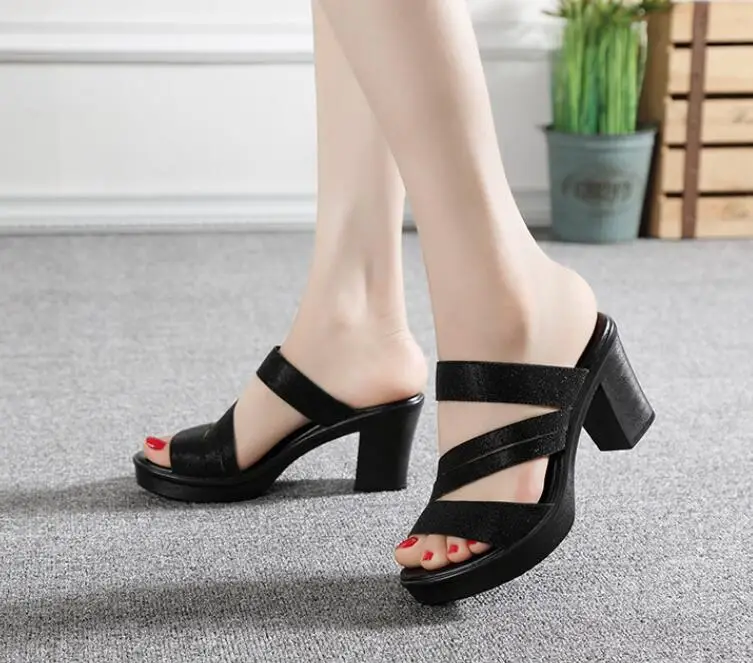 Popular Women Peep Open Toe Ladies High Heels Shoes Platform Chunky