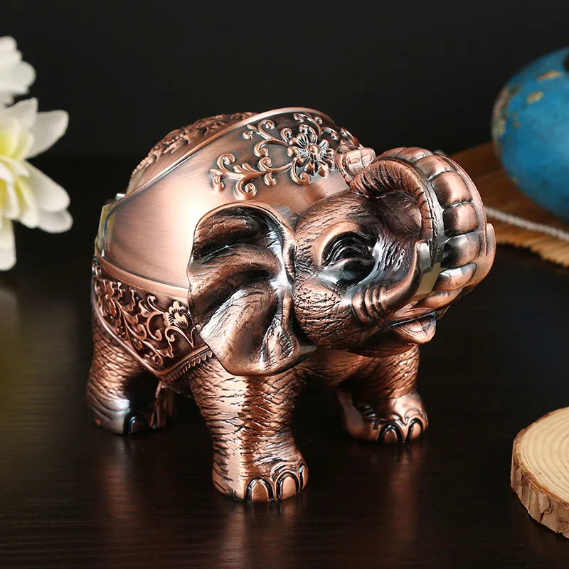 Asbakken Elephant-vormige asbakjes massief hout rotan geweven tafelblad