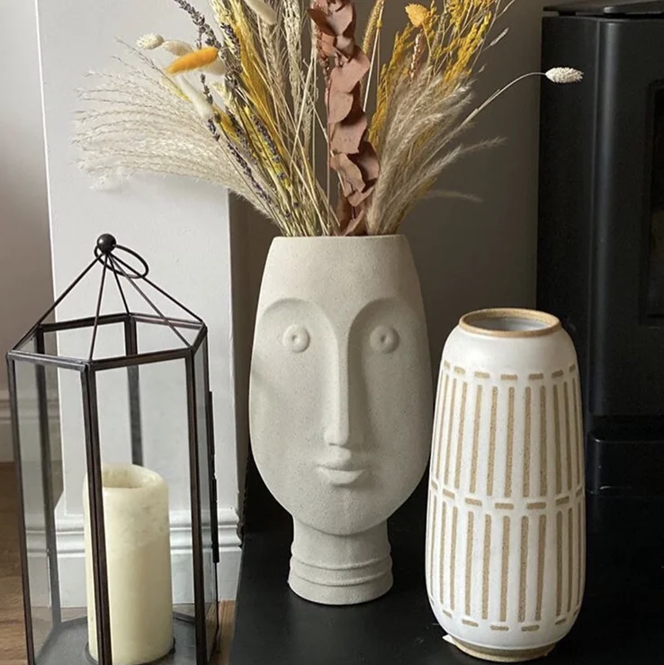 Le Bureau la Grande Non-brand Vase à Fleurs en céramique Design de Visage Humain Vase à Fleurs Nordique Simple décoratif pour la décoration intérieure Le Salon