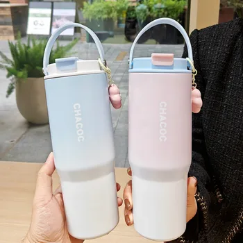Women's Large Gradient Vacuum Insulated Coffee Cup Simple Portable Handheld Design for Parties Cold Water Fashionable Gift Cup