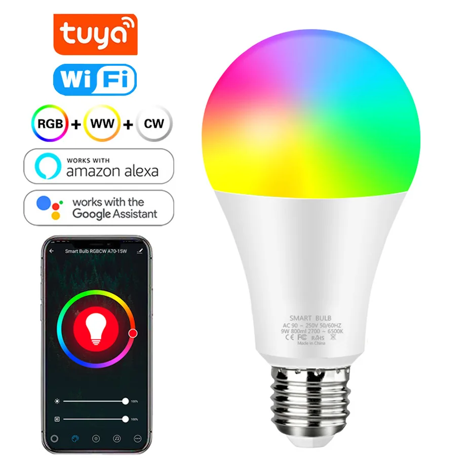 1/4/10X Wifi Smart LED Light Bulb E27 RGB+WW+CW Dimmable for Alexa Google Home 