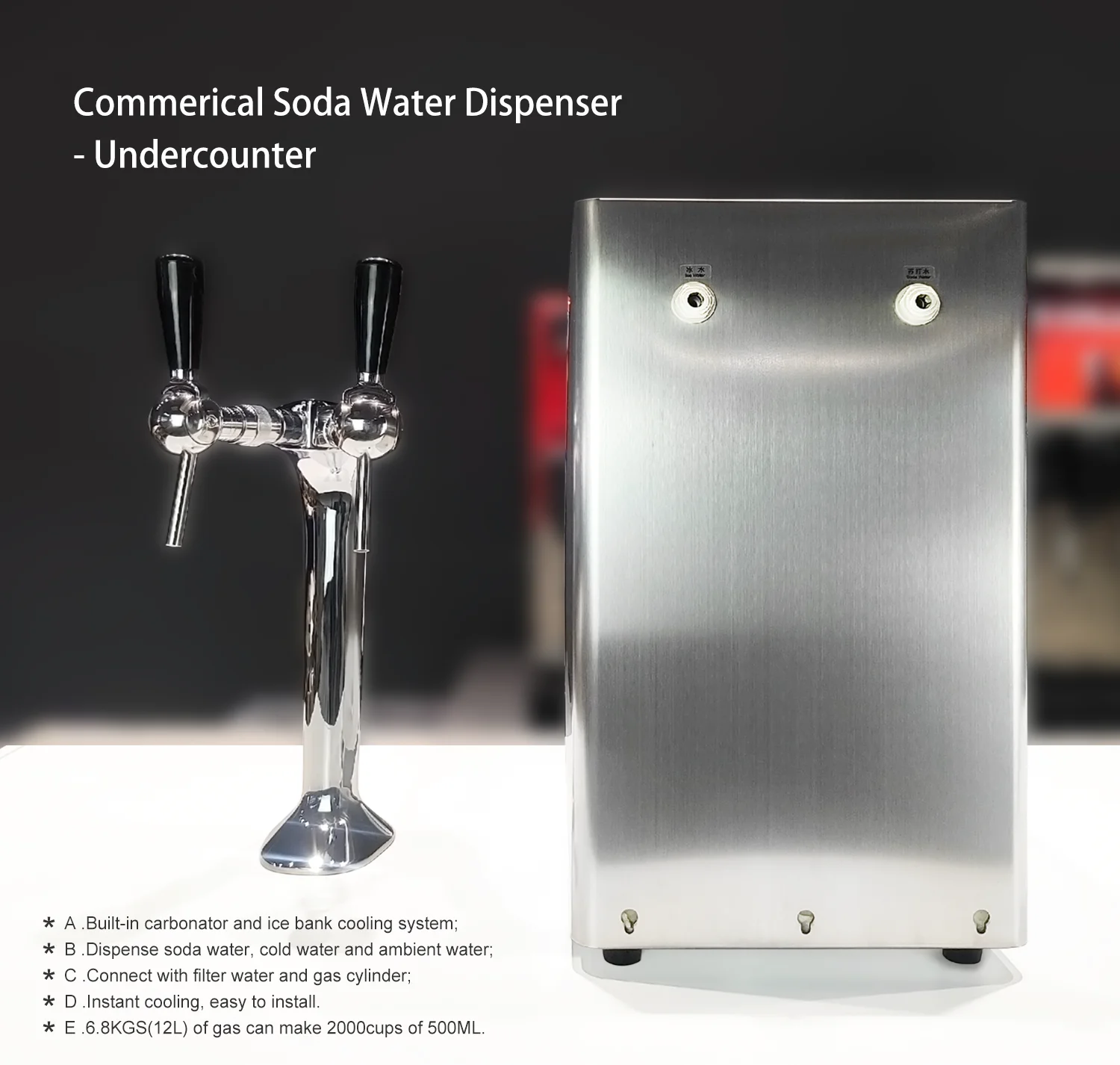 Commercial Under Counter Soda Water Machine With Taps And Drip Tray To Dispense Sparkling Water
