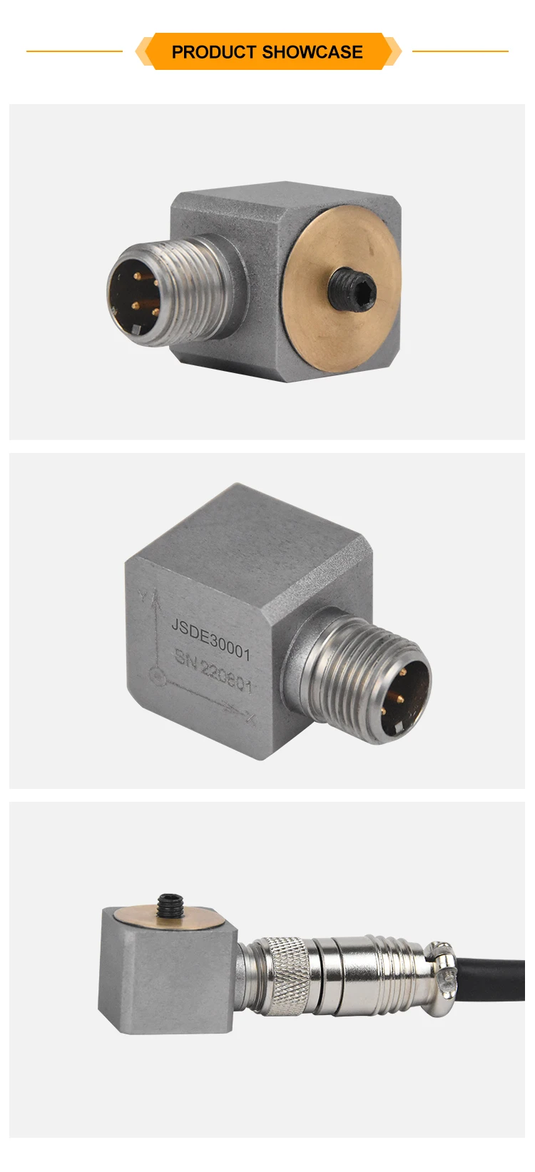 JSDE30001 Stainless steel Triaxial Acceleration Sensor IEPE (ICP) Isolated Vibration Frequency Measurement Three Way Pickups factory