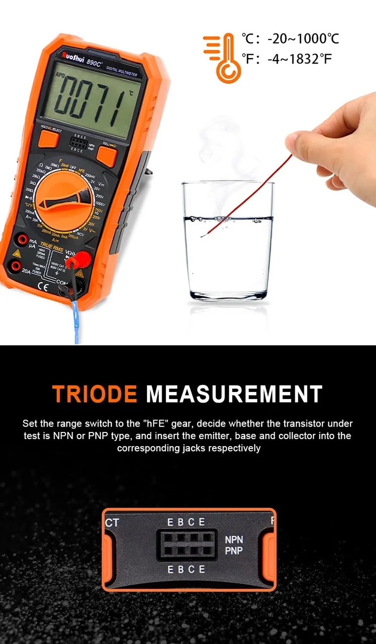 Ruoshui 890C+ 890D Digital Multimeter - Manual Range Capacitance Meter