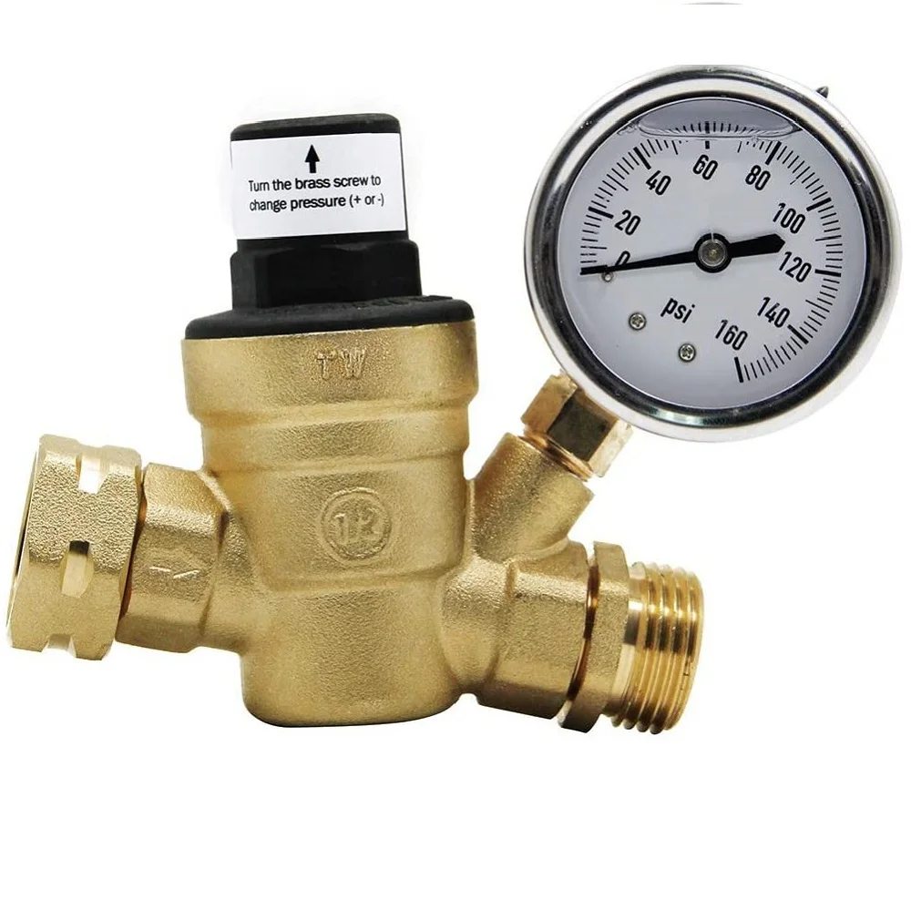 Lead free brass  water Pressure Regulator Valve with Gauge and Inlet Screened Filter