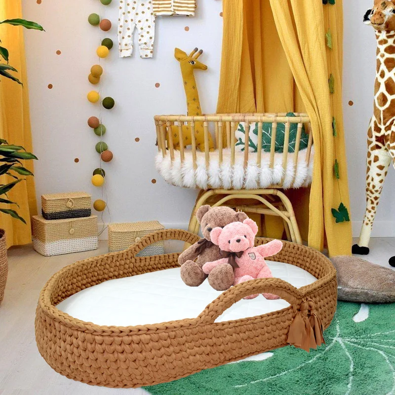 Handmade Crochet Moses Changing Basket Baby Changing Basket With Removable Cover And Waterproof