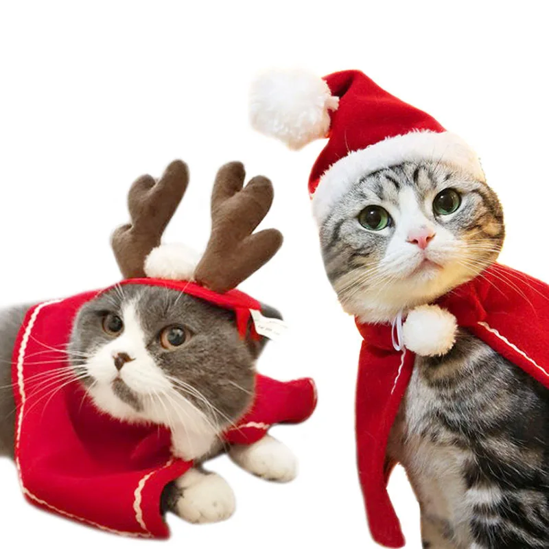 Cat Christmas Outfit Pet Christmas Costume Cloak Santa Hat Scarf Antlers  Hat Adjustable Collar Bow Tie For Dog Cat Puppy - Buy Pet Christmas Hat, Costume Chirstmas Suit Dress Up For Pet Dog