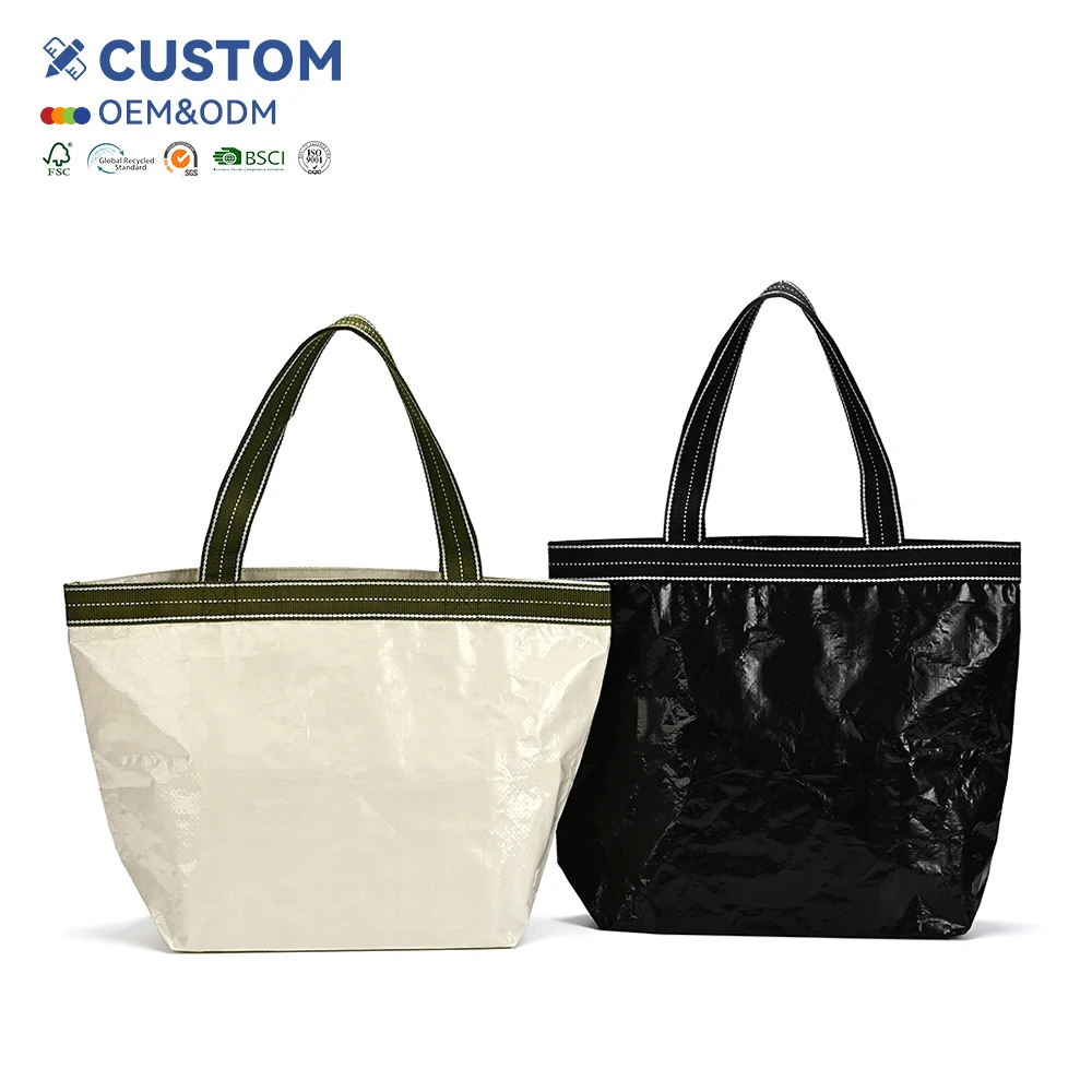 Custom Recycled PP Woven Shopping Tote Bag Eco-Friendly Reusable Grocery Bag with Laminated Waterproof Logo