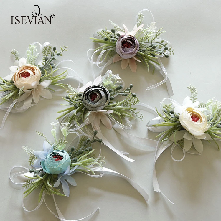 ISEVIAN Artificial Purple Bridal Flower Cheap Wedding Wrist Corsage