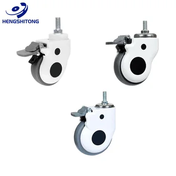 Factory direct 3/4/5 inch rubber screw rod casters can be swiveled and braked for medical equipment