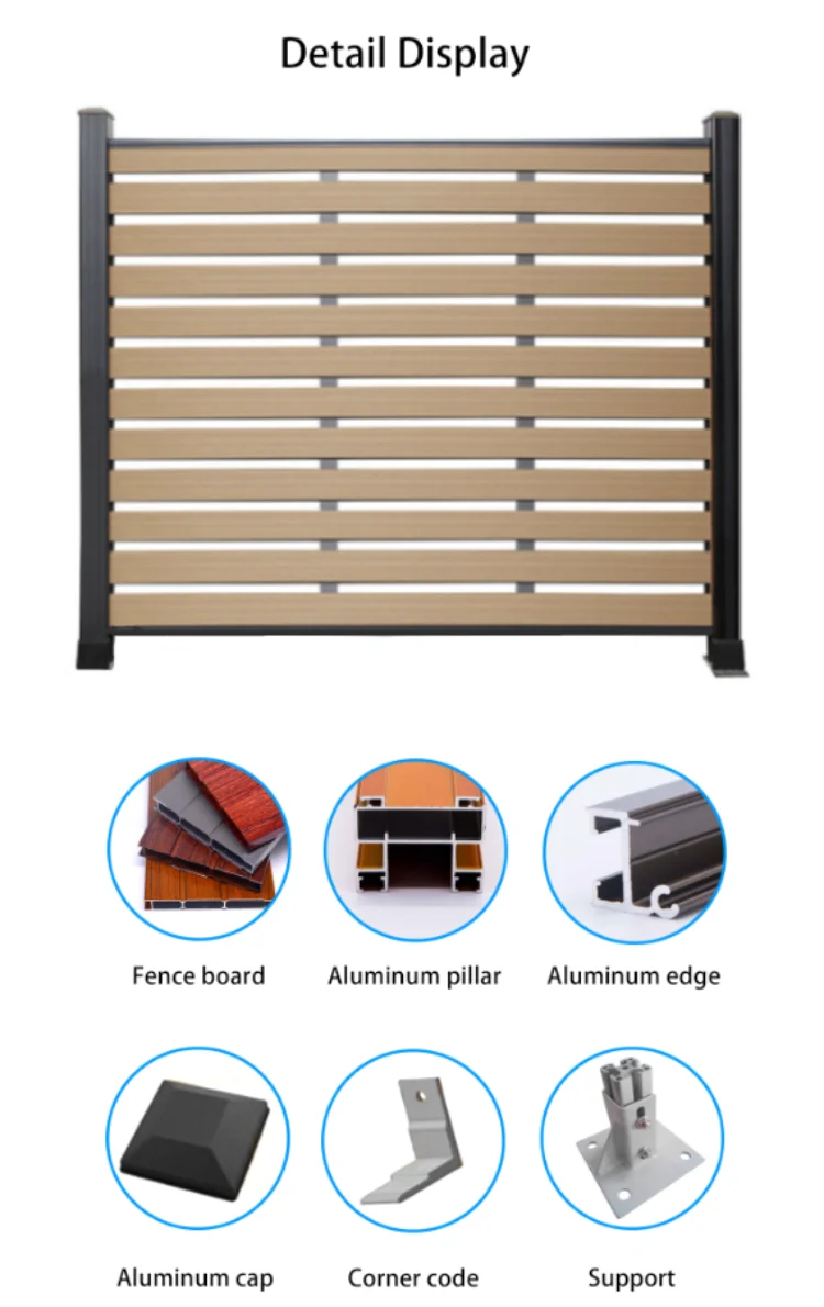 DIY home fence aluminium profile post composite waterproof resistant Colombia outdoor garden wooden grain fencing panels