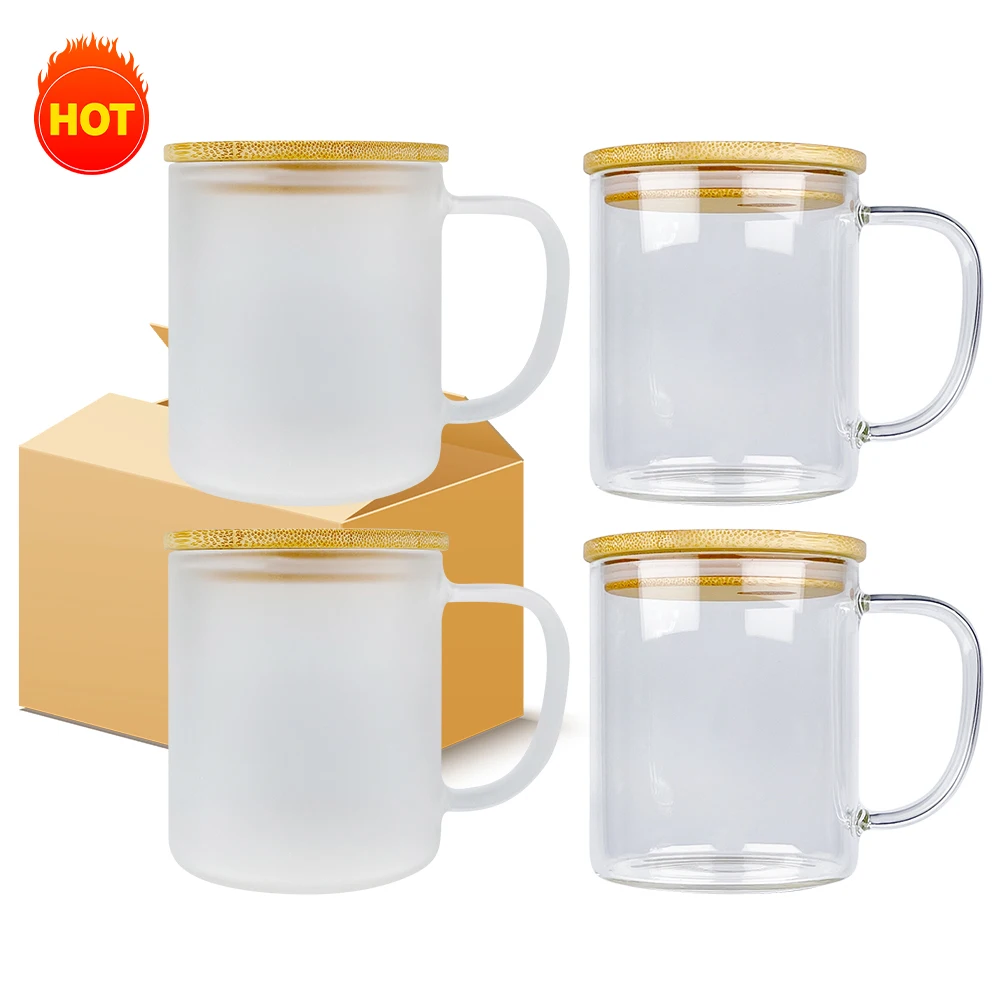 Sublimation Blank Clear Glass Camper Mug 11oz 17oz Crystal Frosted High Borosilicate Glass Can