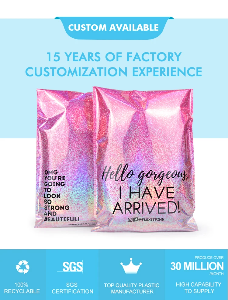 Custom Poly Mailing Bag Shipping Bags Rainbow Glitter Envelopes
