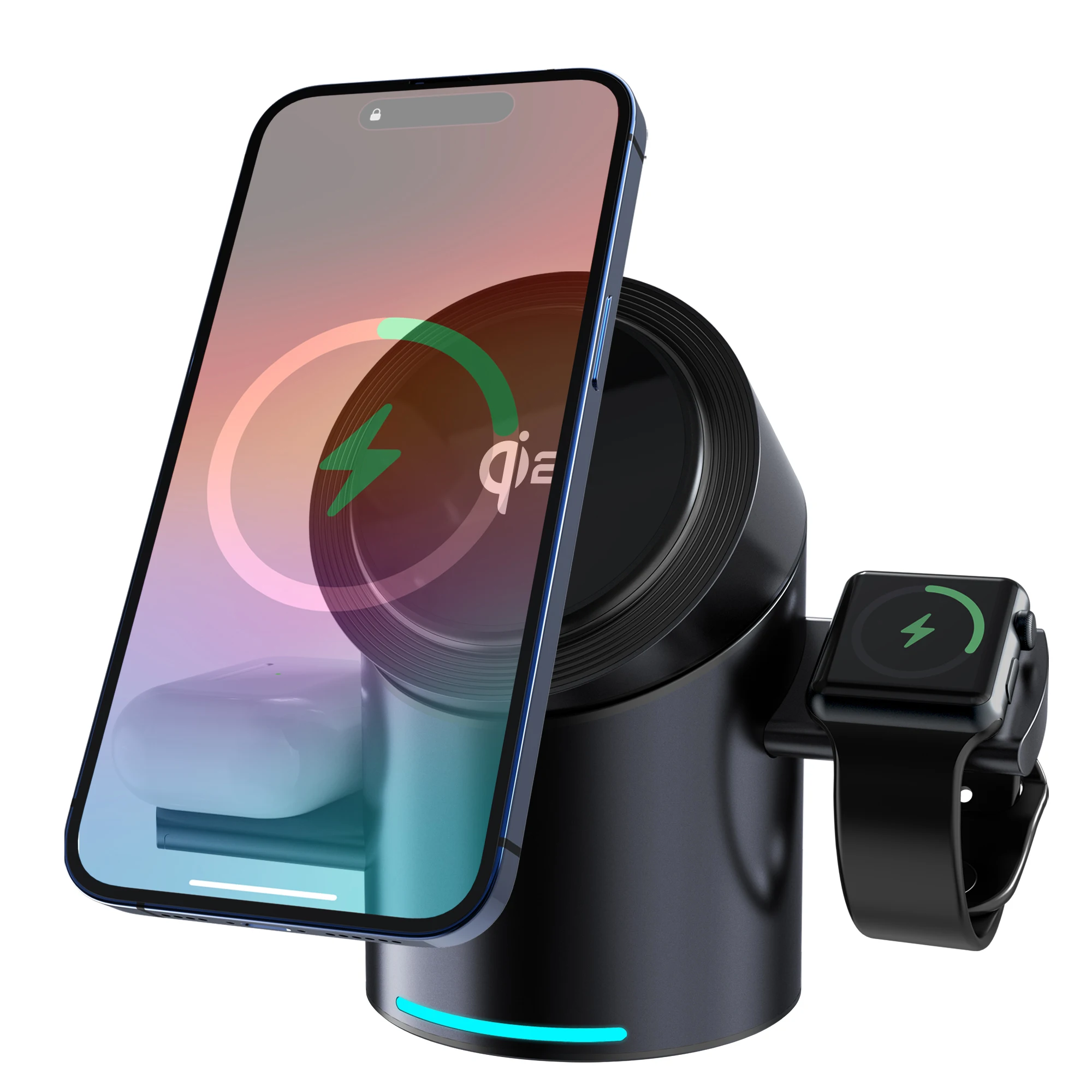 New Arrival Hot Selling Metallic 3 in 1 Folding Magnetic Wireless Charger 15W Metal Fold Fast Charging Stand for Anker QI2