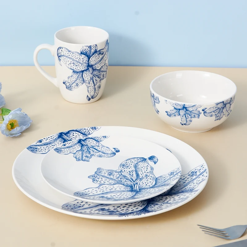 Wholesale 20-Piece Ceramic Daily Use Dinnerware Set Classic Design for Home & Hotels Includes Plates Bowls Cups