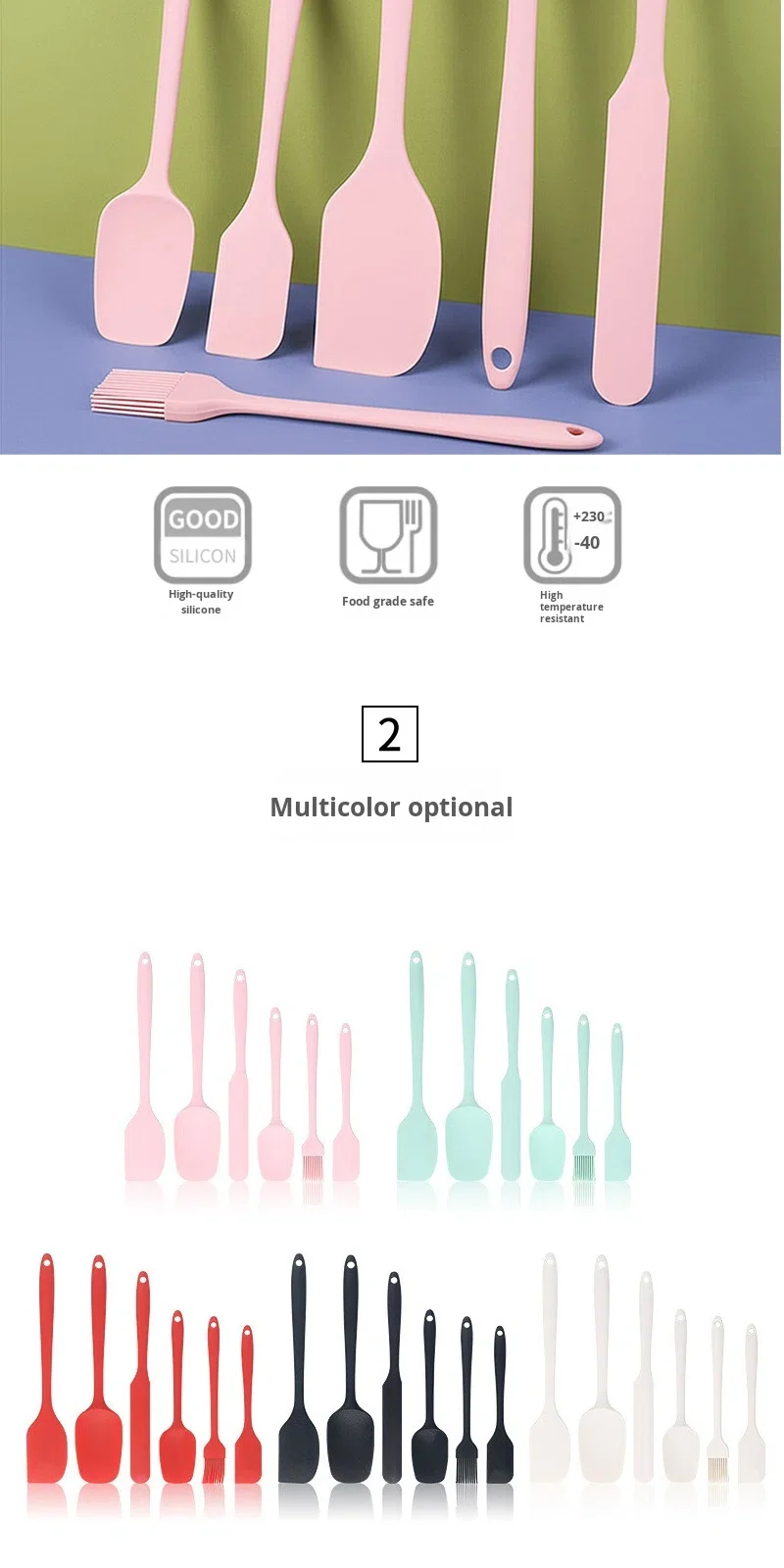 Flexible Food-Grade Silicone Spatula Set Heat Resistant Kitchen Cooking & Baking Scraper Non-Stick Cookware Accessories manufacture