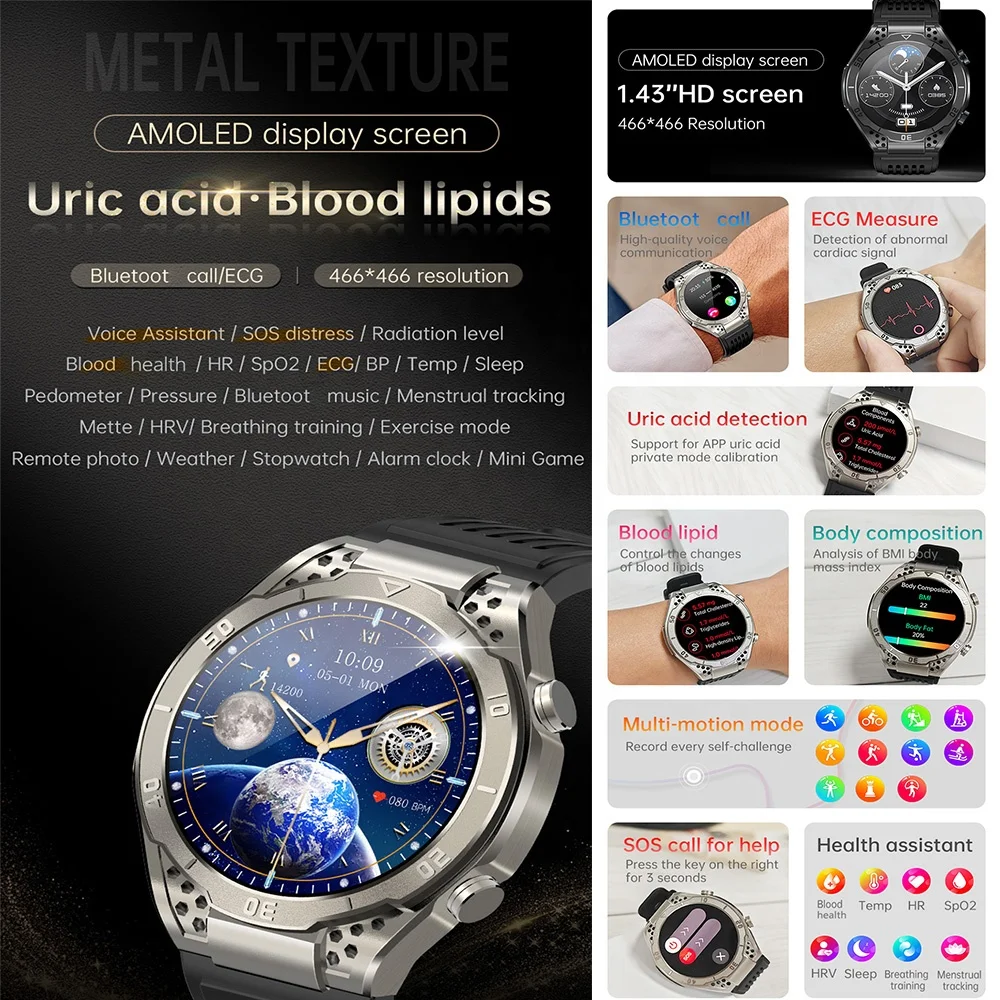 Smartwatch AMOLED Smart Wrist Watch Call Storage Touch Lcd Color Screen Oled Display Ip68 Waterproof Smart Watch