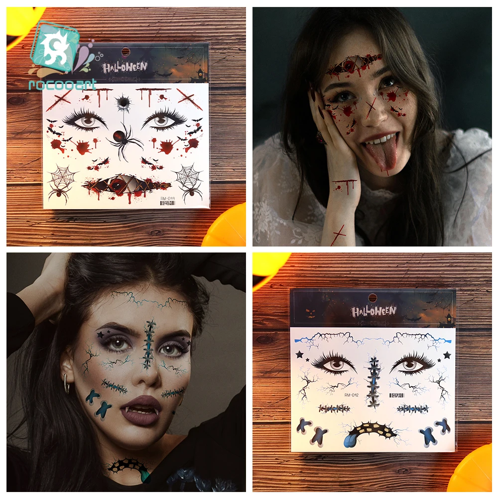逼真的假脸疤痕血伤僵尸吸血鬼咬蜘蛛缝线血腥纹身贴纸万圣节疤痕临时纹身| Alibaba.com, image size:1000x1000