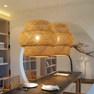Modern Natural Bamboo Lampshade E27 Rattan Ceiling Light with Pendant Wood Lamp Chandeliers & Pendant Lights