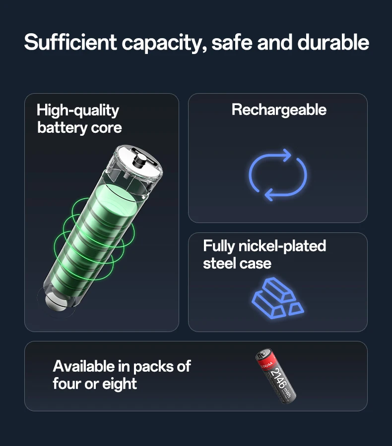 Yesido 1430mAh Large Sufficient Capacity Type-C Charging Port Recyclable AA Battery Rechargeable Battery YP88