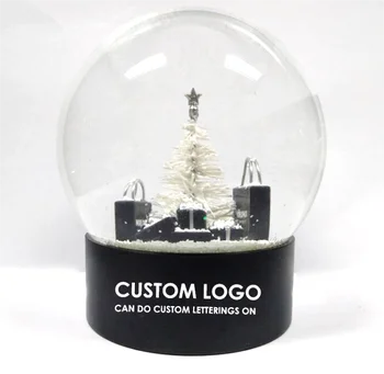 Custom logo Resin Souvenir Water Glass Globe Christmas Tree LED Music Automatic Snow Functions Snow Globe