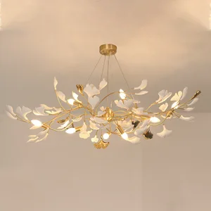 JACKSUN Nordic Style Ginkgo Leaf Art Iron Chandelier Living Room Bedroom Dining Room Stairs Aisle Lamp for Hotel Hall Project