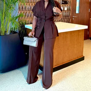 GX7318 Boutique Fashion 2026 Fall Women Clothing Boutique Street Wear Short Sleeve V-neck Tops and Pant 2 Piece Set