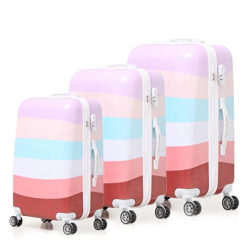 Factory Wholesale 3-Piece Trolley Luggage Sets Colorful Rainbow PC Material Travel Bag Lightweight Suitcase