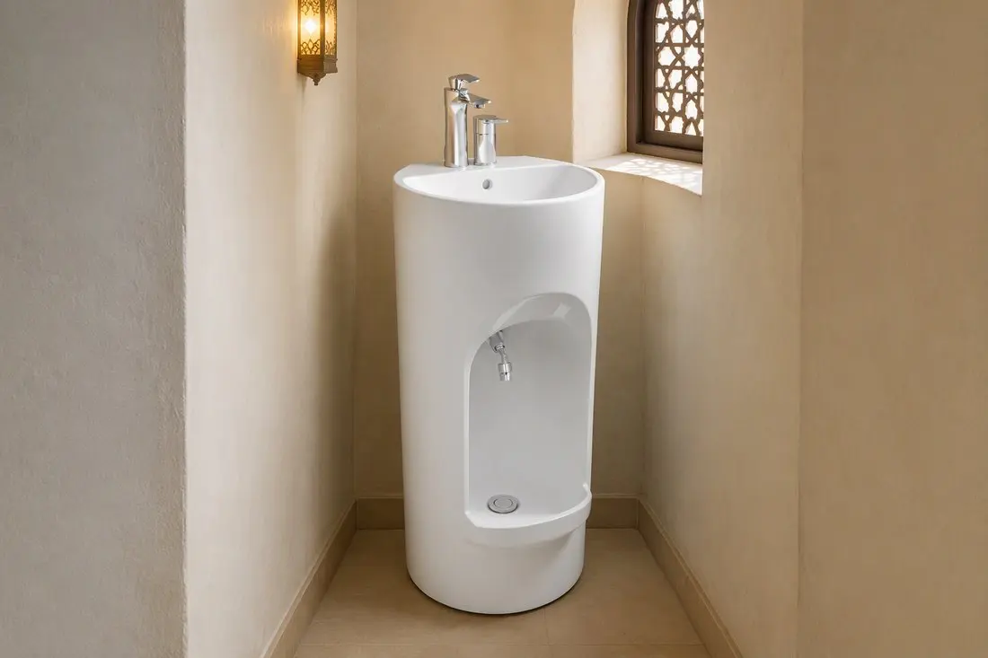 info-1-1 Compact wudu station layout in a small mosque washroom
