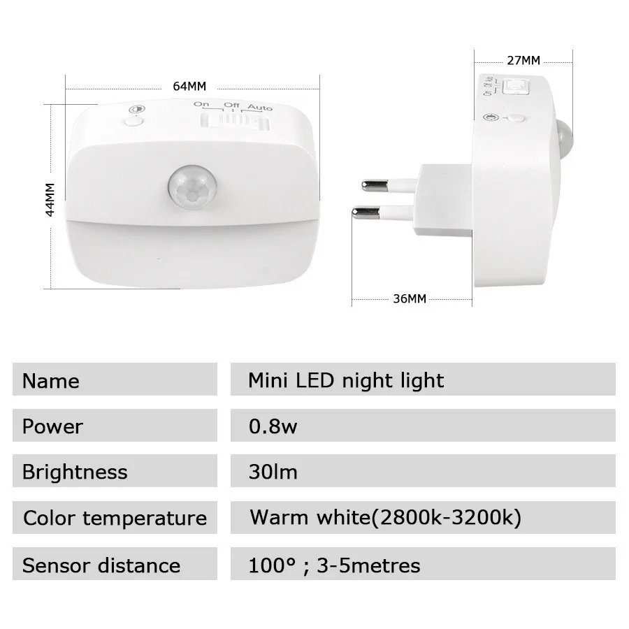 off energy saving motion sensor plug in socket led night light-45