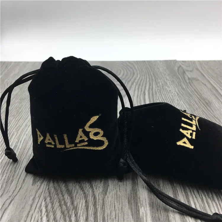 Роскошный мягкий черный роскошный бархатный мешочек на шнурке с принтом логотипа для драгоценностей подарков пылезащитные