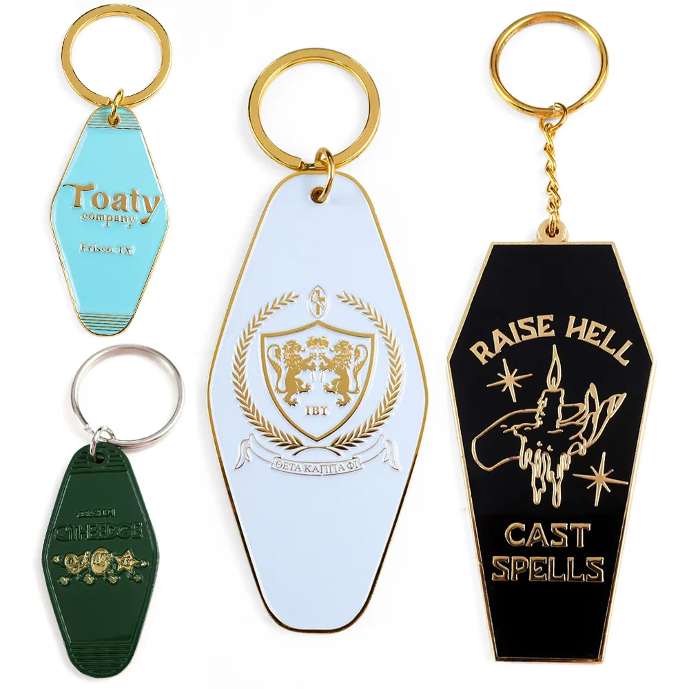 Bulk Custom Key Chain Room Keyring Tag Metal Zinc Alloy Soft Enamel Charm Wholesale Retro Motel Hotel Keychain Customized Key