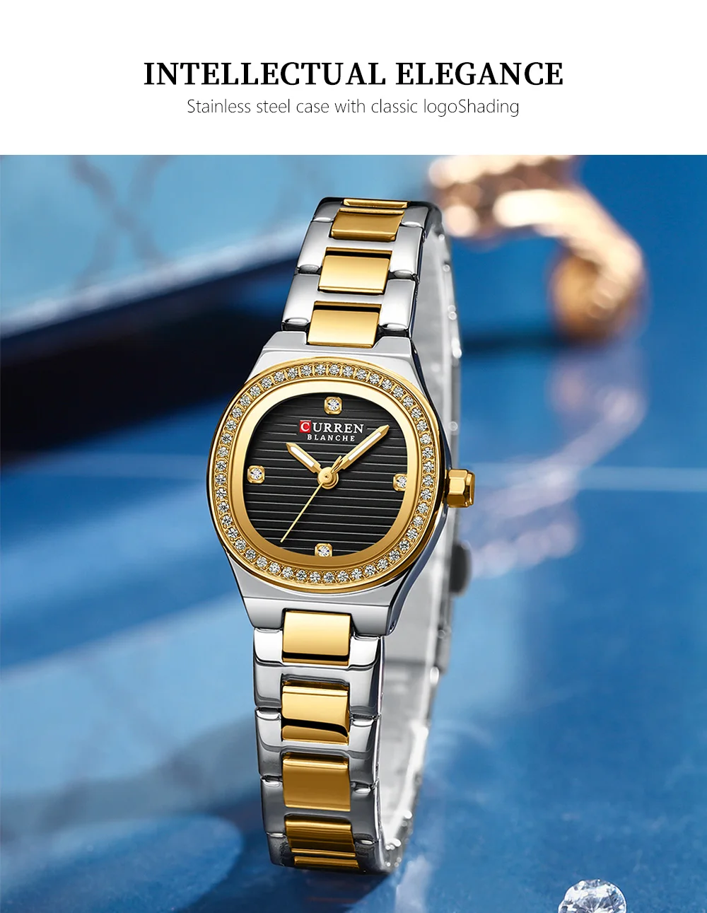 Curren 9101 Square Small Dial Luminous Hands Luxury Diamond Waterproof Stainless Steel Beauty Style Original Watch for Women