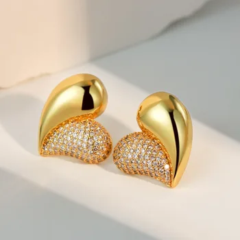 New Full Zirconia Love Heart Earrings Female Niche Design Premium Sense Peach Heart Water Drop Zirconia Earrings