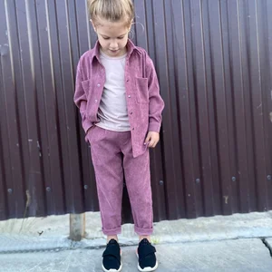 Custom Brand Design Corduroy 2 Piece Suit Blazer Shirt and Trousers Leisure Suit for Kids Girl