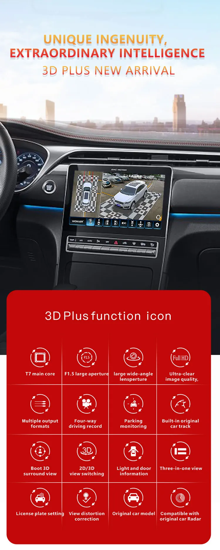 Wemaer OEM 3D Bird View 360 Camera System Night Vision 360 Degree Around Car Camera for Audi Toyota Honda Suzuki Volkswagen
