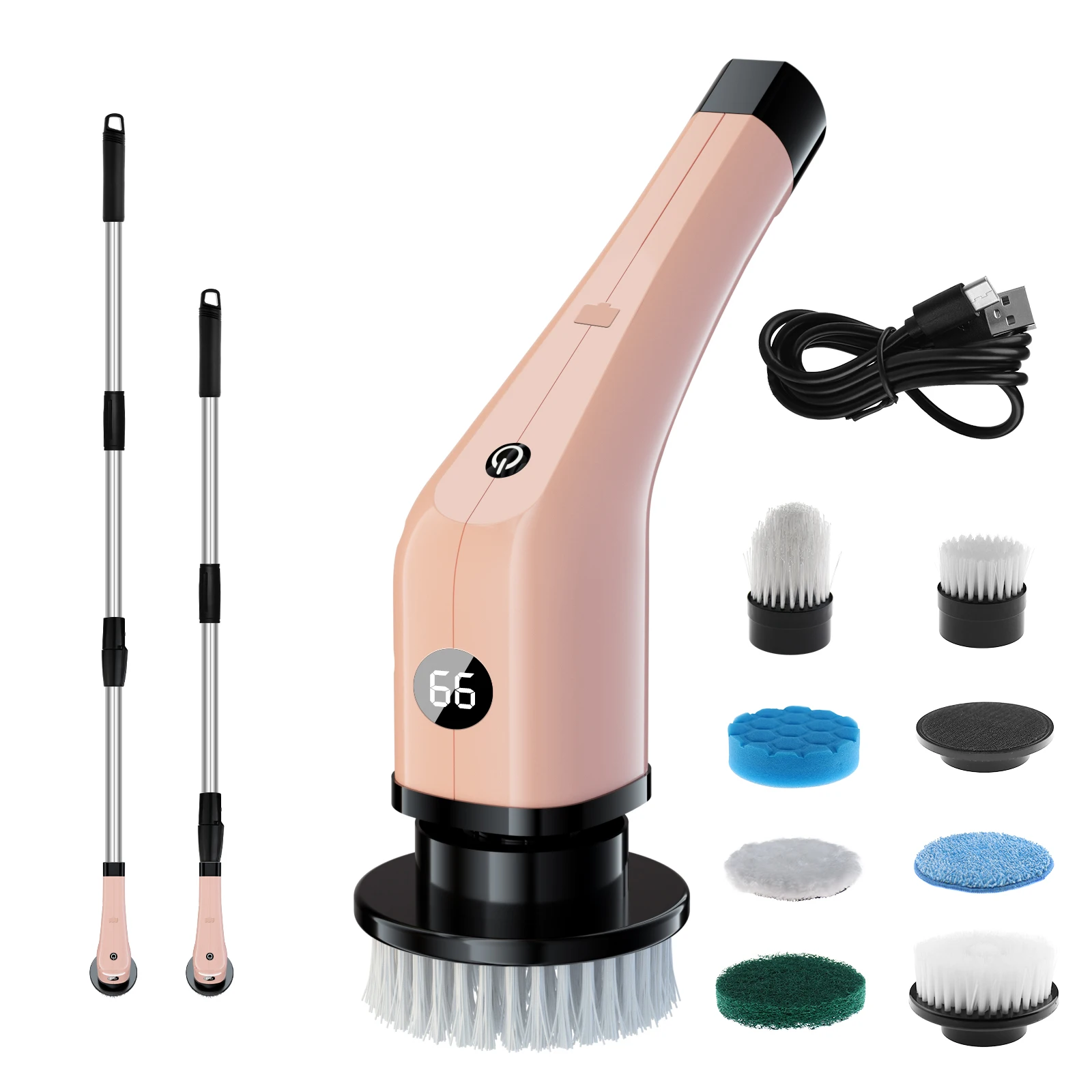Electric Spin Scrubber Brush - Cordless, Rechargeable, With Long Handle & Replaceable Heads For Cleaning