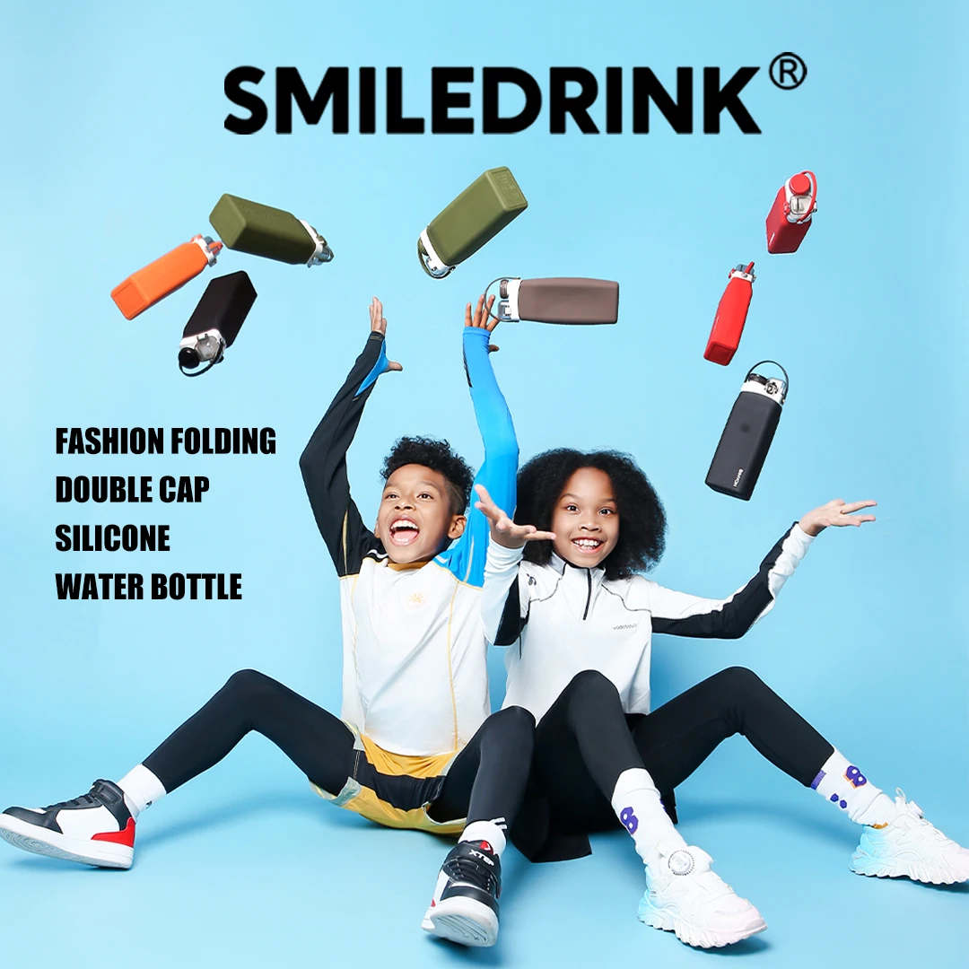 Smiledrink Leakproof Eco Friendly Approved Refillable Food Grade Reusable Tableware Silicone Drink Water Bottle for Children