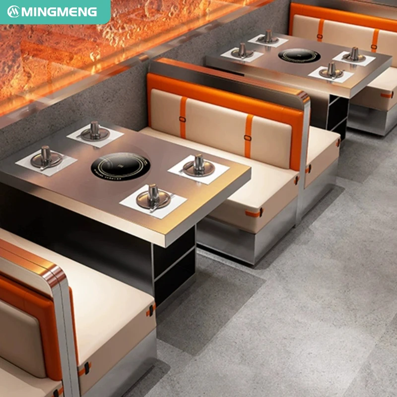 Custom Leather Restaurant Furniture Set Korean BBQ Barbecue Dining Tables and Chairs for Coffee Shop and Cafe