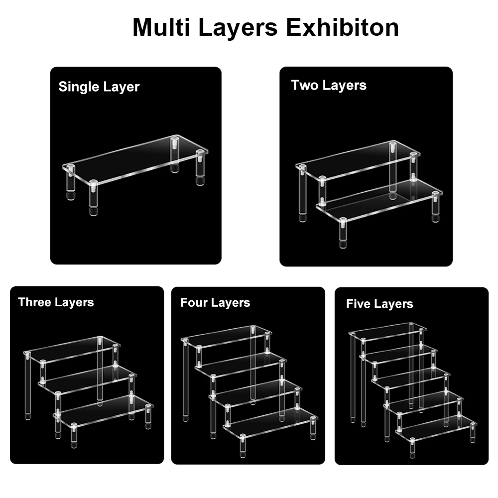 Multi Layer Clear Acrylic Display Stand with Round Foot Riser Portable for Figures Jewelry Perfume & Stairs Display