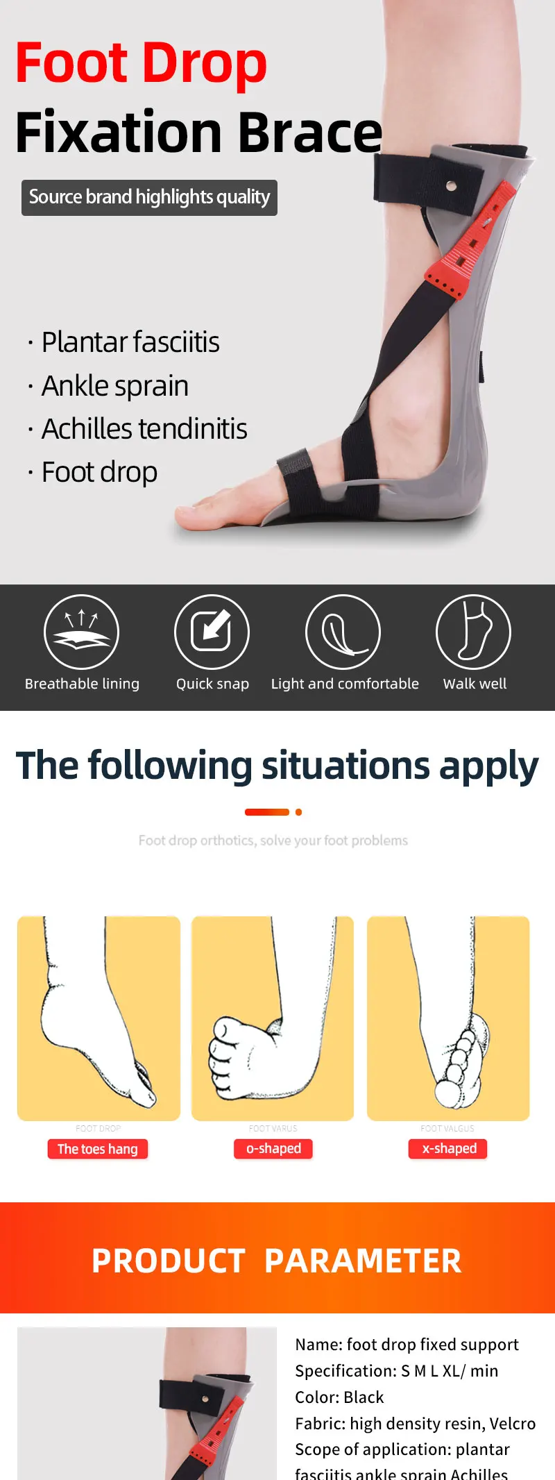 Orthopedic Foot Sprain Ankle Fracture Fall Brace Night Splint Orthosis
